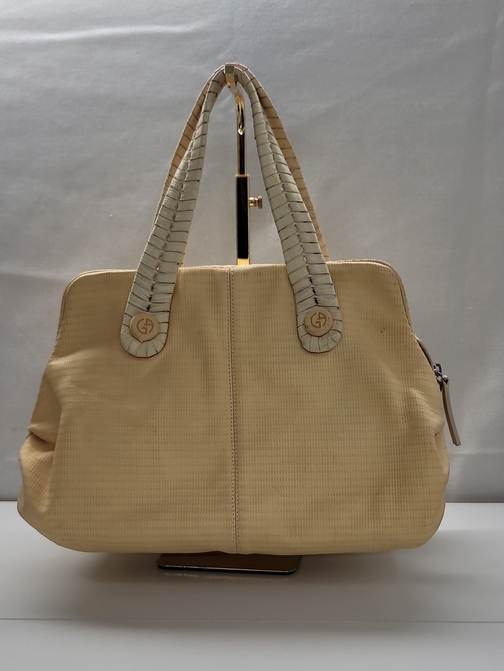 Rare Vintage Giorgio Armani Pale Yellow Leather Tote/ Shoulder Bag